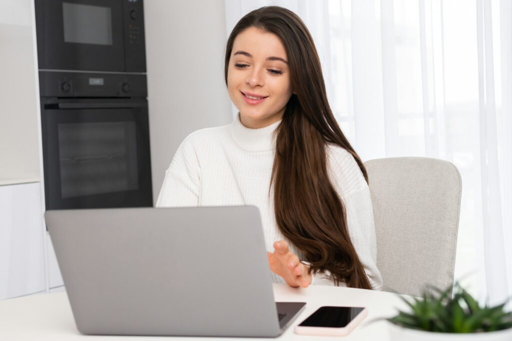 Happy confident mentor or coach giving online lecture